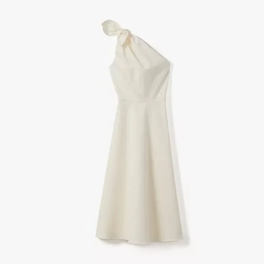 Kate Spade Twill One Shoulder Dress Womens 4 Ivory Coastal Cottagecore Boho Twee